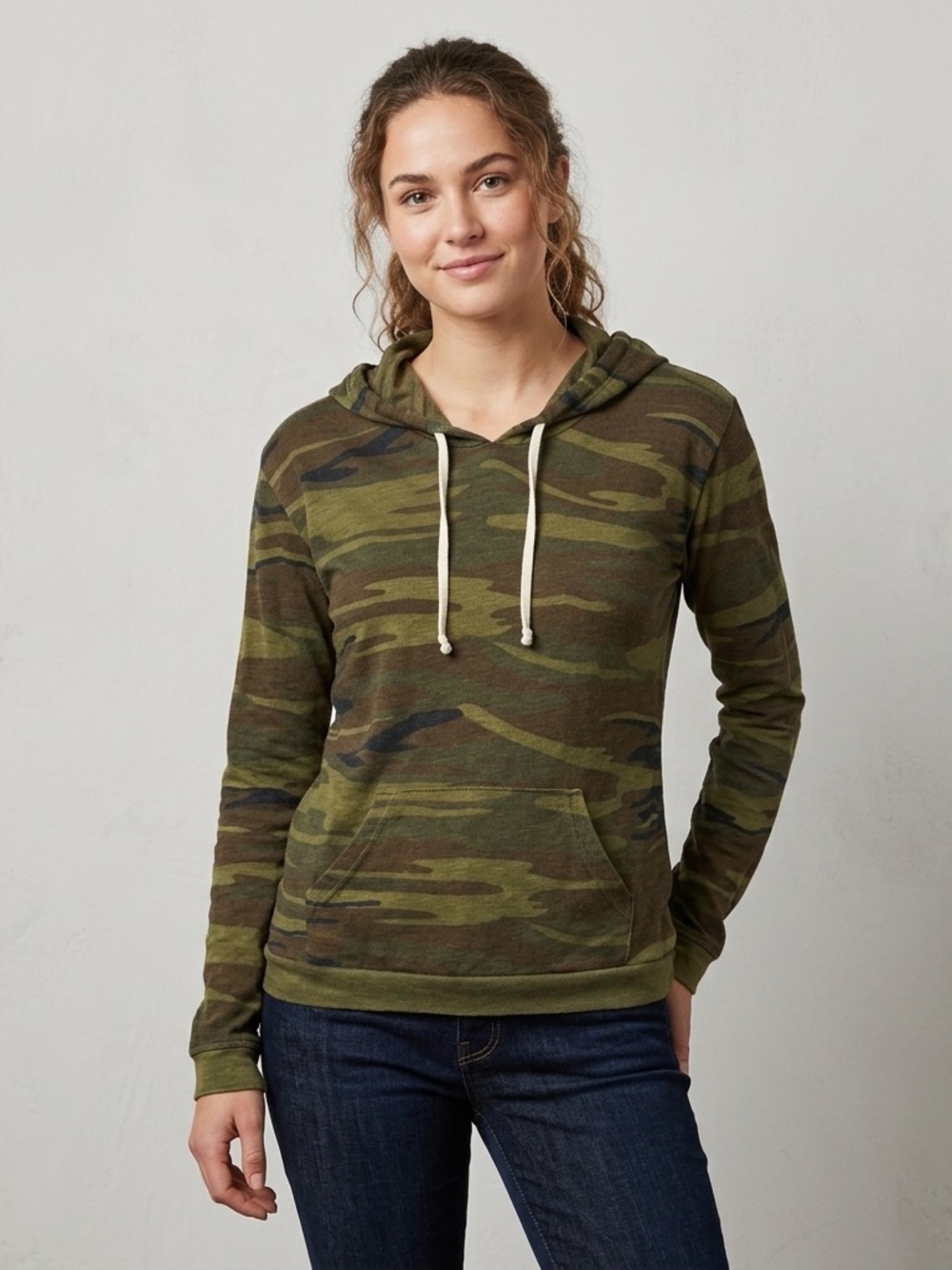 Alternative Apparel Women's Eco Fleece CAMO Light Hoodie Sweatshirt Size S
